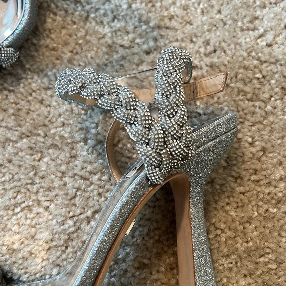 Badgley Mischka Fennel Heels rhinestone braided ankle strap silver glitter 7